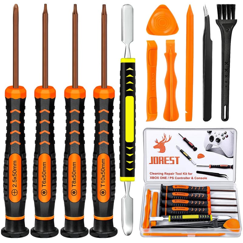 JOREST Kit Demontage PS4 PS3 PS5 Xbox one/360, 11pcs Kit Nettoyage, Outil Reparation pour Manette et Console, avec Tournevis Tor