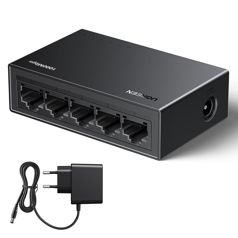 UGREEN Switch Ethernet Gigabit 5 Ports Hub Ethernet 10 100 1000Mbps Switch RJ45 Idéal pour Bureau et Maison Plug Play Multiprise