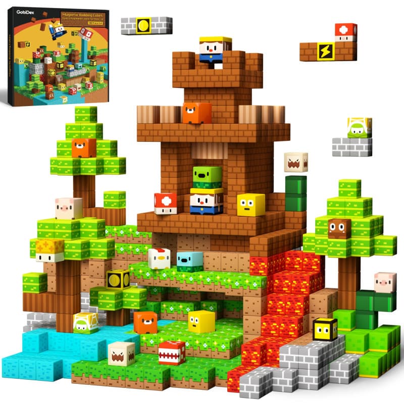 GobiDex Construction Magnetique Enfant 100 Pièces, Aventure du Bûcheron, Cubes Magnétiques, Cadeau pour Garçon et Fille, Jeu pou