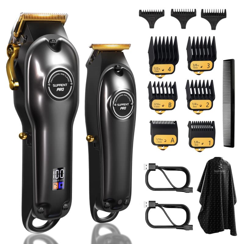 SUPRENT Tondeuse à Cheveux Professionnelle pour Homme-Kit de Coupe de Cheveux et Tondeuse à Lame en T Zero Gap, Ensemble de Tond