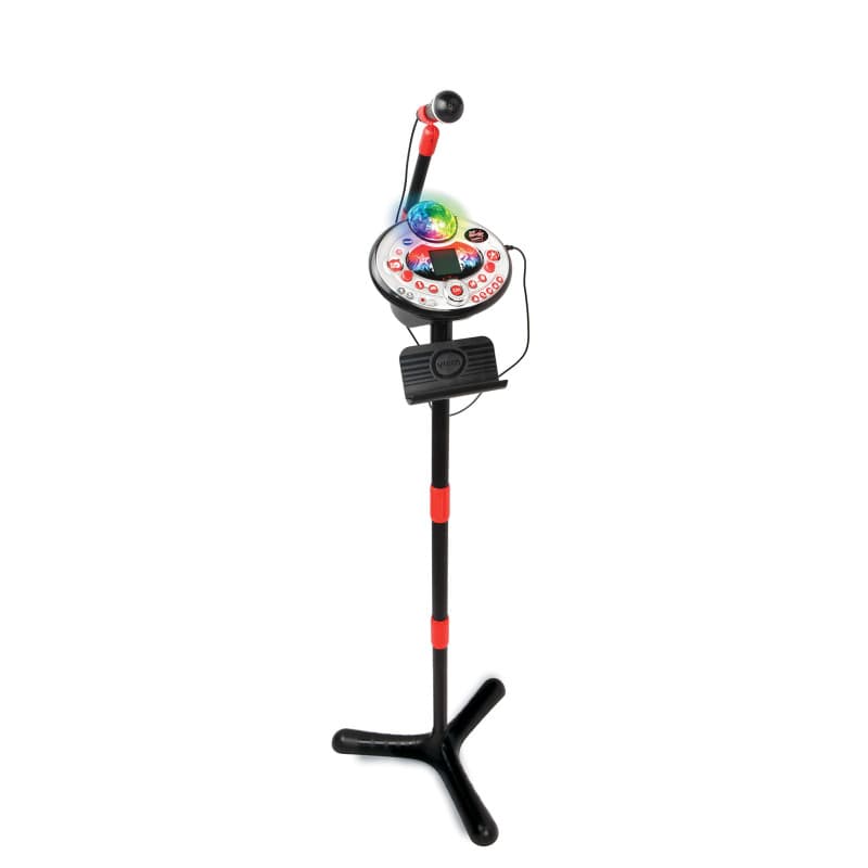 VTech - Kidi Superstar LightShow Noir, Micro sur Pied 8 en 1, Microphone Karaoké Enfant avec Boule Disco, Apprentissage du Chant