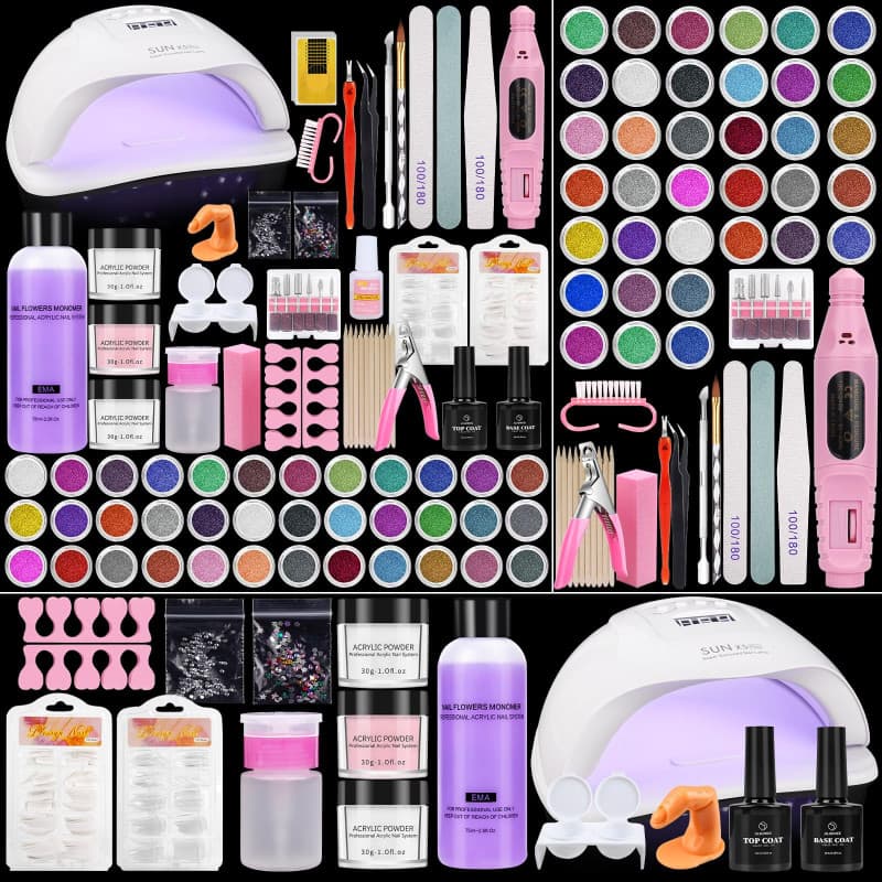 Yokilly Kit Ongle Gel UV Complet: Kit Ongle Manucure Avec 80W Lampe LED UV Electrique Ponceuse Pour Ongles Gel- Poudre Acrylique