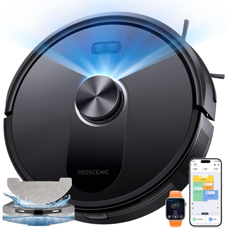 Proscenic Q10 Aspirateur Robot,8000Pa 200Mins Robot Aspirateur Laveur avec Serpillière,Navigation Lidar,Multi-étage Cartographie