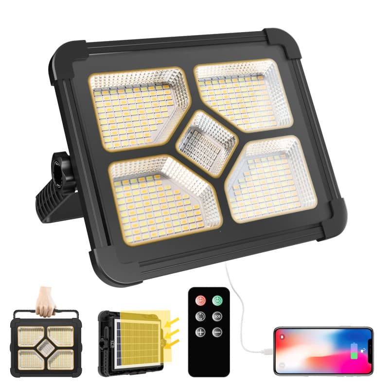 iodoo 200W Projecteur LED Rechargeable Avec Télécommande, Lumière de Travail Lanterne Portable avec Panneau Solaire, 20600mAh US