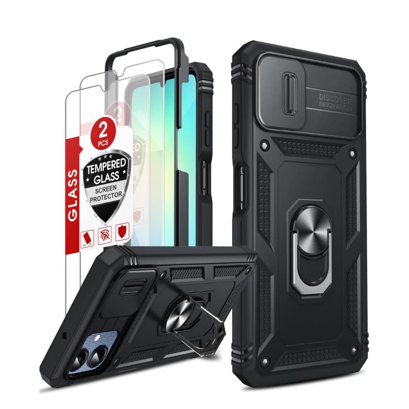 LeYi Coque pour Samsung Galaxy A06/A 06(Pas A06S) avec 2*Verre Trempé+Anneau Support,Full Protection de la Caméra en PC Dur Anti