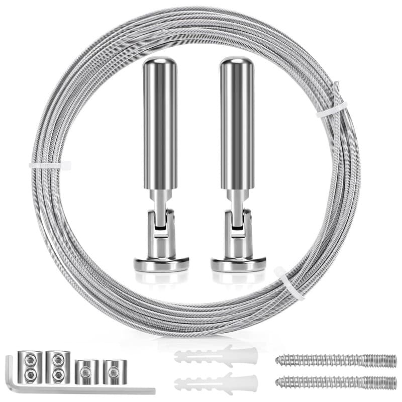 Zyluniy 5m Tringle à Rideaux Kit, Câble en Acier pour Rideau, Fil de Suspension en Acier Inoxydable pour Accrocher Photos, Ridea