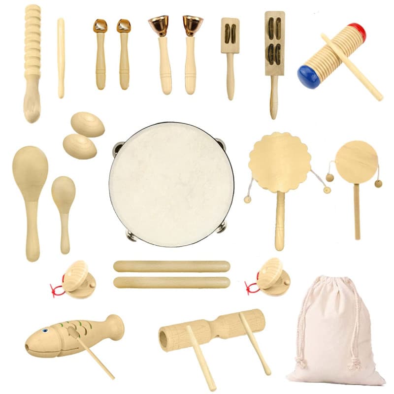 Ulifeme Jouet Instrument Musique Bois, 27 Pièces Instrument de Musique pour Enfant et Bebe, Ensemble de Jouets 100% Bois Pur, Ki