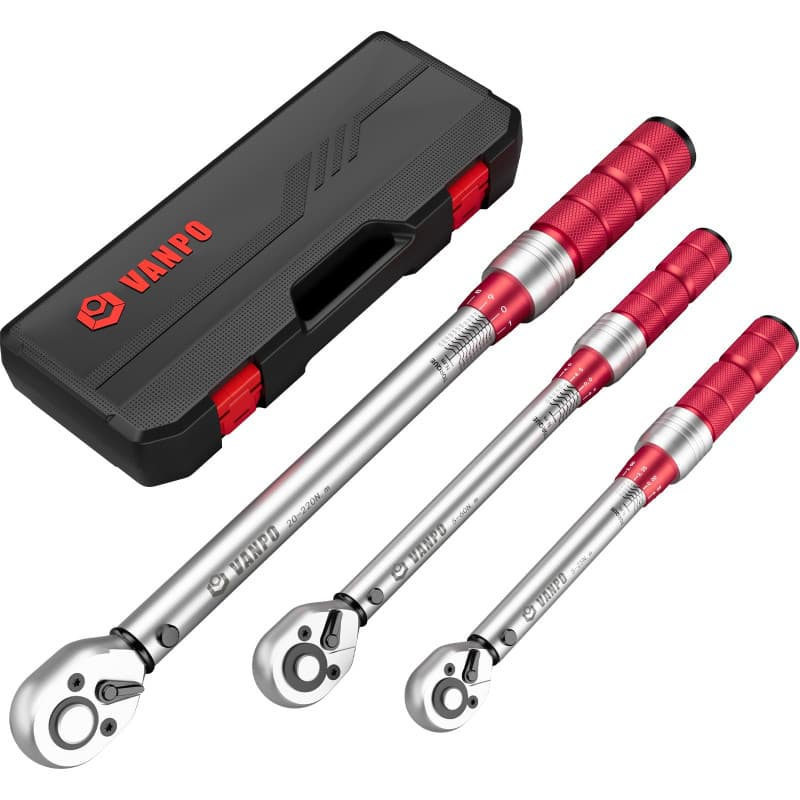 VANPO Clé Dynamométrique 1/4" & 3/8" & 1/2", 3 Pièces Kit D'entretien pour Vélo Moto y Auto, Clé Dynamométrique 5-25Nm, 5-60Nm,