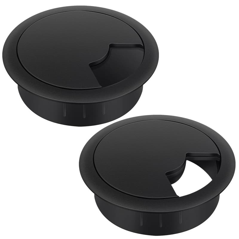 Bolatus Passe Cable Bureau 60 mm – Lot de 2 passages de Passe Fil Bureau en Plastique Noir Passage de câbles, Organisateur de Ge