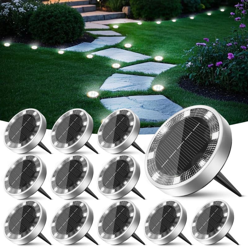 Peasur Lampe Solaire Au Sol Lot de 12, Lumiere Solaire Exterieur Jardin 8 LED, Étanche Spot Solaire Extérieur, Eclairage Solaire