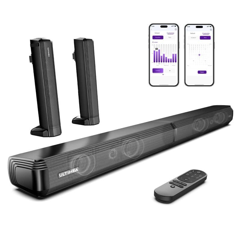 ULTIMEA Barres de Son TV, 2,2 Canaux Barre de Son 2-en-1 Détachable, Bluetooth 5.3 Enceinte pour TV avec Basses Réglables, 3 EQ