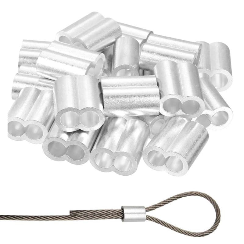 Lot de 100 manchons aluminium KYLOS 3mm, Bagues de sertissage pour câbles acier, Double embouts argentés pour câbles aviation et