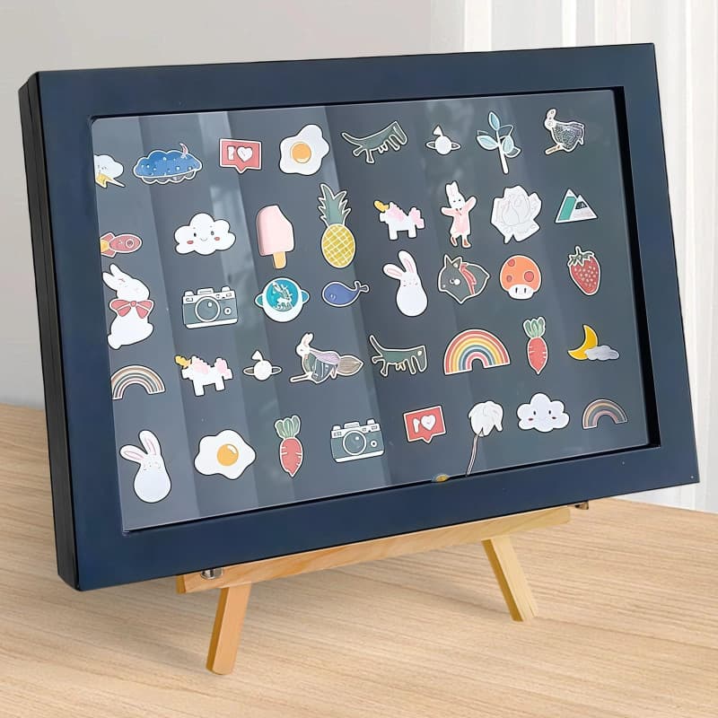 WIYETY Pin's Vitrine avec support : boîtes de présentation en émail boîte d'ombrage, boîte de rangement pour épinglettes, aiguil