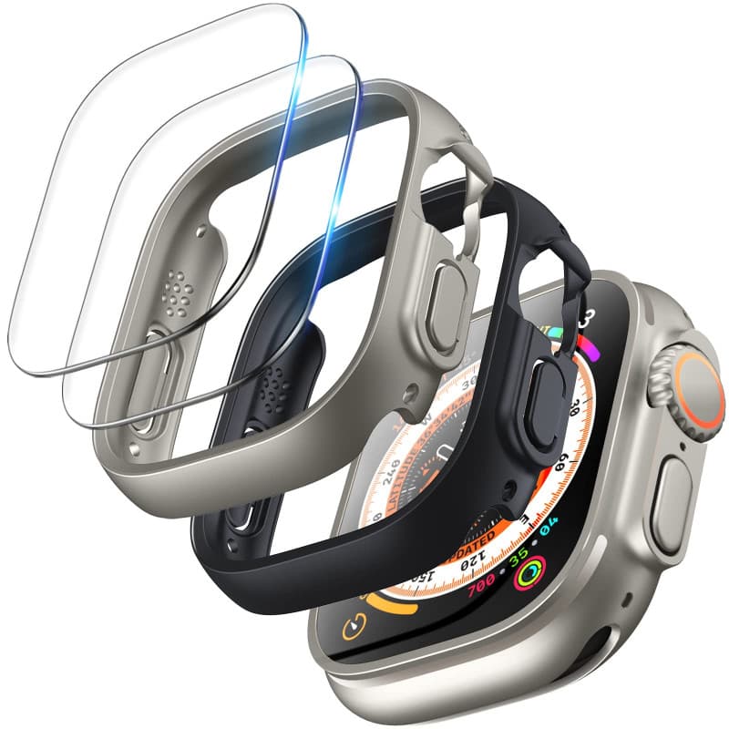 TOCOL Coque pour Apple Watch Ultra 3/2 / 1 49mm, 2 Coque avec 2 Protection Écran en Verre Trempé, Anti-Buée, Sensible Toucher, D