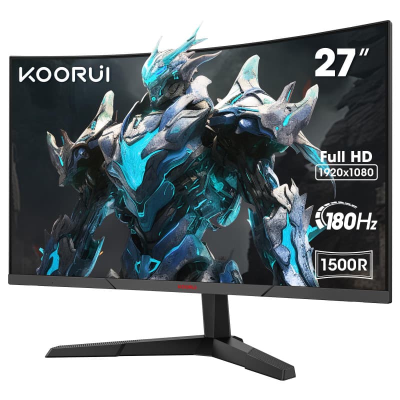 KOORUI 27'' Ecran PC Gamer 180hz Incurvé 1500R, Moniteur PC Dalle VA, Résolution FHD (1080P), DCI-P3 90%, Inclinaison réglable,