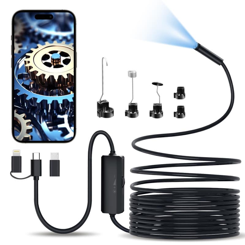 Lovcoyo Endoscopique Caméra d'inspection de Serpent 1920P, 3 en 1 USB Camera Endoscopique, Endoscopique Type C de portée avec 8