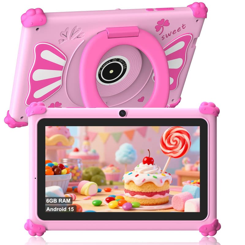 ascrecem Tablette Enfants 7 Pouces Android 15 Tablette pour Enfant avec 2.4G+5G WiFi6 Penta Core 6Go RAM 32Go ROM Double Caméra