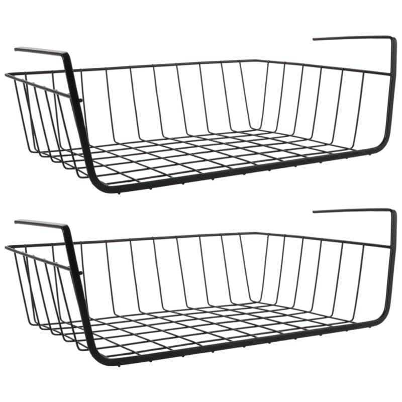 LDXDRU Lot de 2 paniers suspendus en métal extensible pour cuisine, armoire, salle de bain, garde-manger, bureau, noir
