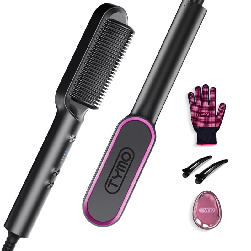 TYMO Brosse Lissante pour Cheveux, Fer à Lisser Peigne Chauffant Avec 25s PTC Chauffage, 5 RéGlages De TempéRature, Lisseur Chev