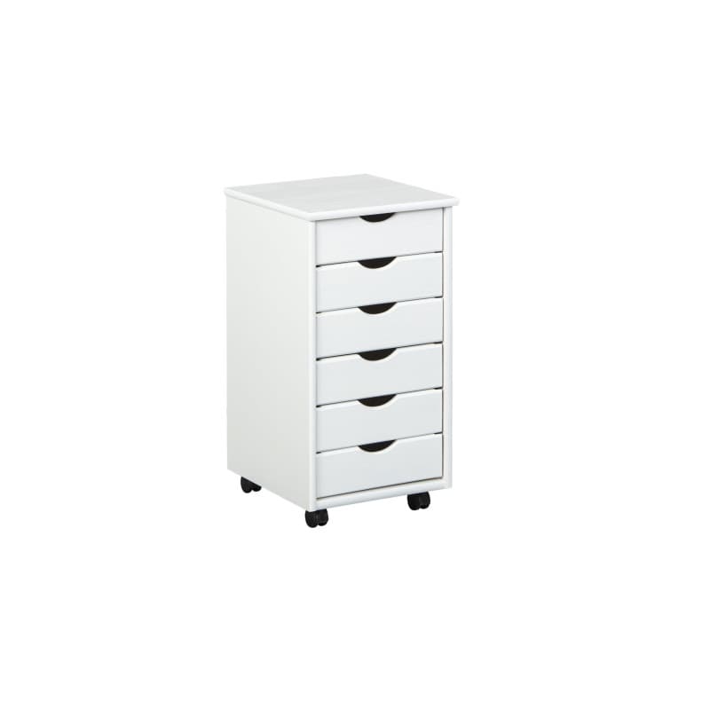 Inter Link – Caisson de bureau à roulettes – Avec tiroirs – Meuble de rangement mobile - Pin massif - 6 tiroirs – Blanc vernis