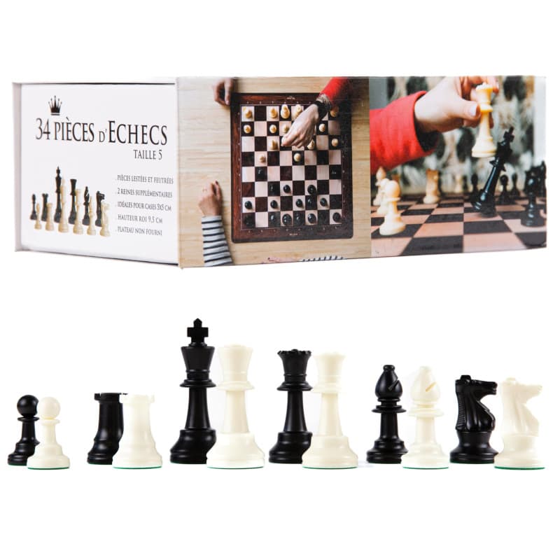Wilson Jeux - 34 Pièces Échecs Taille 5 - Pièces Échecs Lestées et Feutrées - Idéales pour Les échiquiers Standards de Taille 5