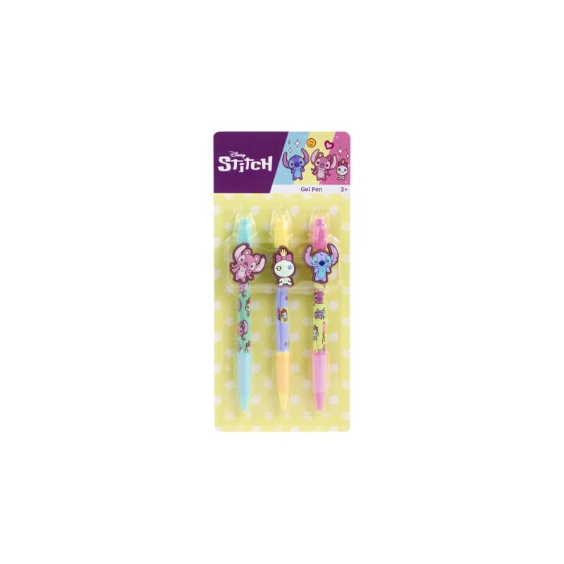 Disney Store Stitch - Lot de 3 stylos gel avec clip de figurine pour enfants - Articles de papeterie colorés pour l'école et les