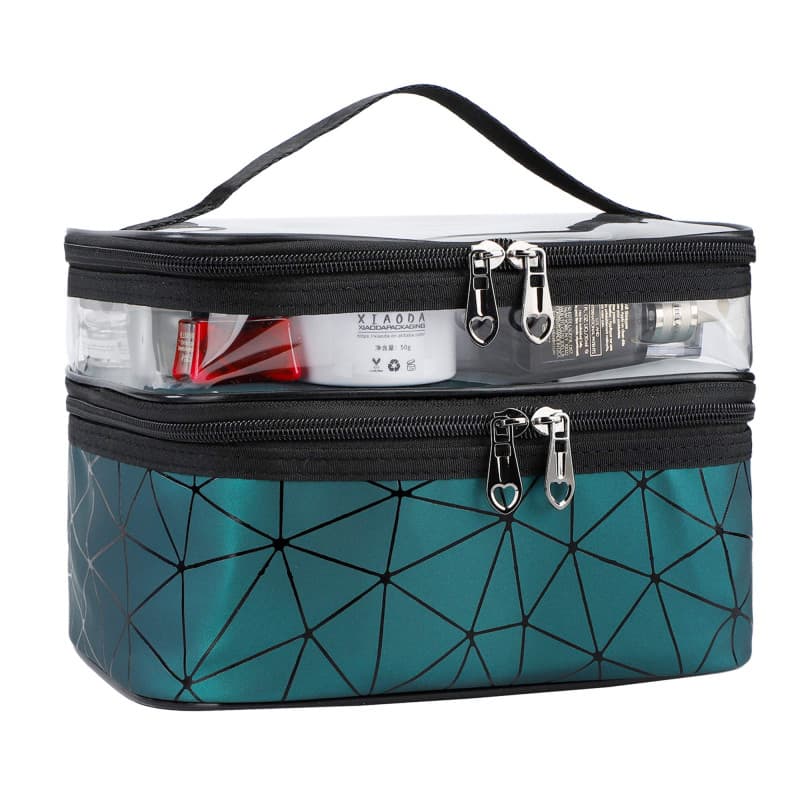 Trousse de Maquillage Portable Double Couche Trousse de Toilette Imperméable Pochette Sac Cosmétique de Voyage Vanity Case avec