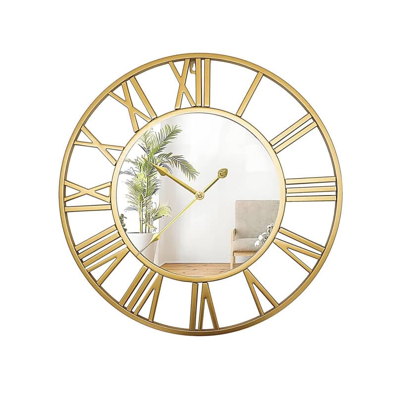 QHENS Horloge Murale Vintage, Horloge Silencieuse 15dB, Pendules Murales Grande 50cm, Cadre Doré en Métal & Chiffres Romains, Dé