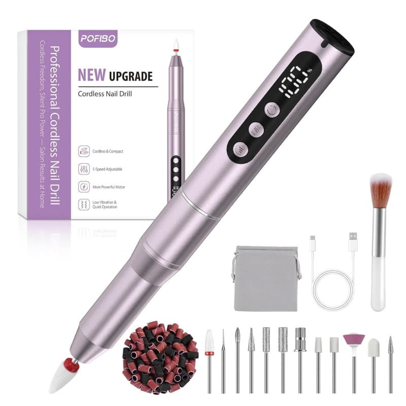 POFIBO Ponceuse pour Ongles Professionnel - 12 en 1 Lime a Ongle Electrique 35000RPM avec LCD écran Numérique, sans fil, 5 vites