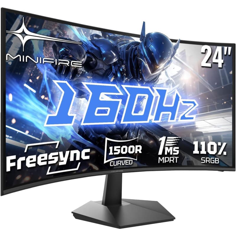 Minifire Écran PC Gaming Incurvé 24 Pouces 160Hz - FHD 1920x1080, 16:9 VA Panel 1500R, 1ms MPRT, 110% sRGB, Adaptive Sync, Eye-C