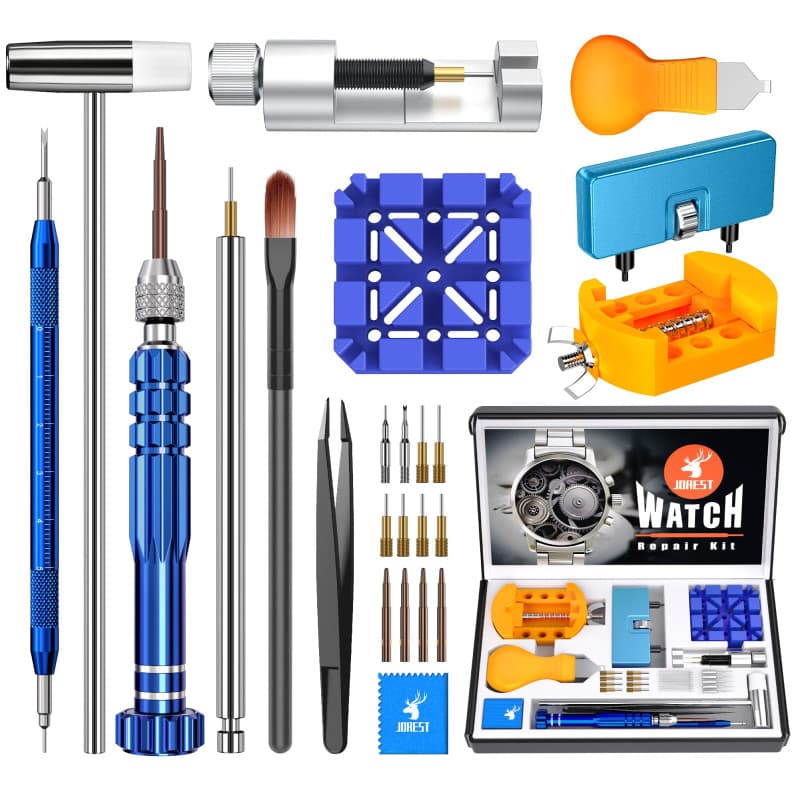 JOREST Kit Outil Montre,Kit Changement Pile ,Chasse Goupille ,Outil Montre Bracelet,Tournevis Reparation,Ouvre Boitier,Montre De
