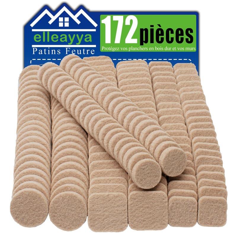 Patins Feutre pour Chaises et Meubles - Auto-Adhésifs Ronds & Carrés 19mm/25mm - 5mm d'Épaisseur - Anti-Rayures et Anti-Bruit -