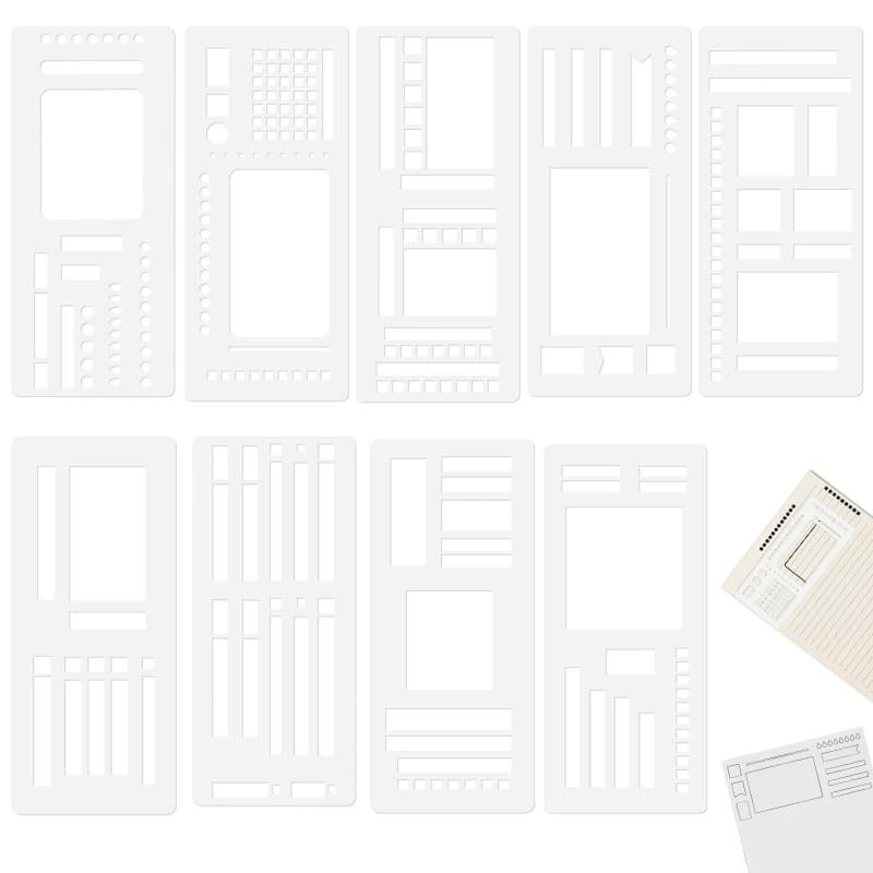 Lot de 9 gabarits de notes flexibles faits main, réutilisables pour bullet journal, agenda et notes | Pochoirs de règles flexibl