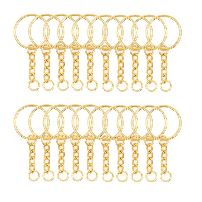 100 pièces Anneau Porte Cle,Or Porte Cles Porte Clé Doré 25 mm Anneaux de Porte-clé en Acier Métal Anneaux de Porte-clé, pour Fa