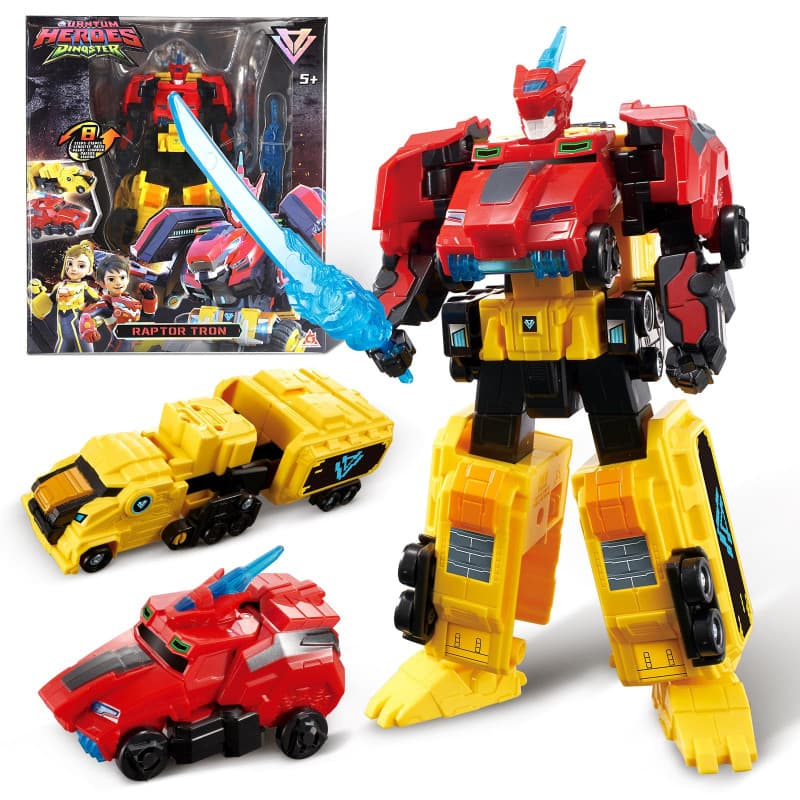 Quantum Heroes DINOSTER Robot Transforming 2 en 1 Raptor Tron, 7,48 Pouces, Jouets Transformable pour Enfants, Jouets Transformi