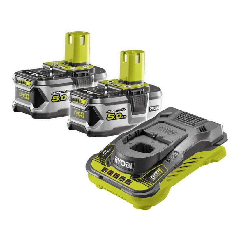 Lot de 2 Batteries RYOBI 18V Lithium-ION One+ 5.0 Ah - 1 Chargeur Rapide - RC18150-250G
