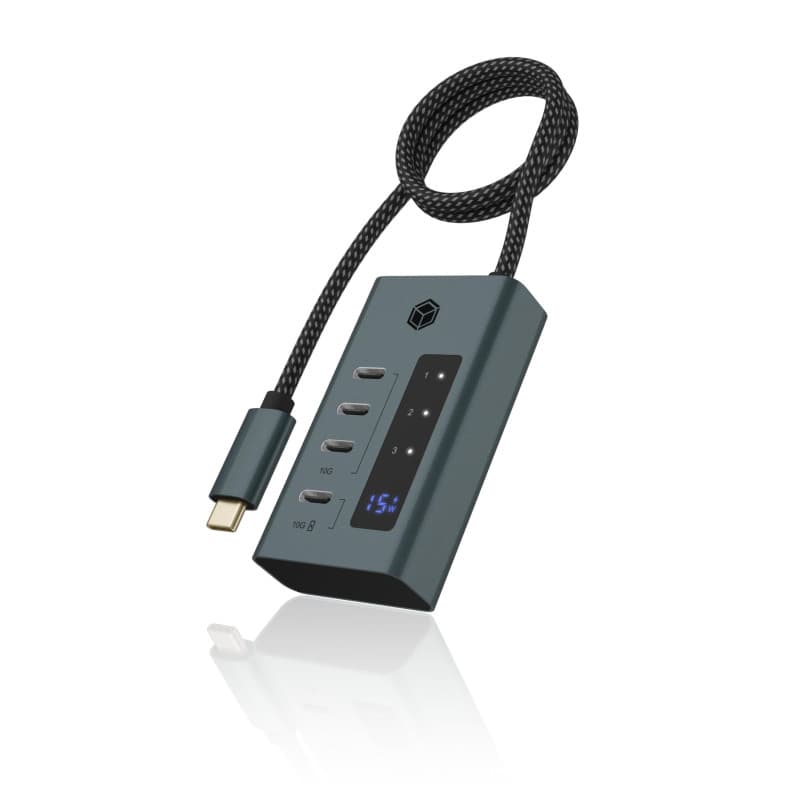 ICY BOX IB-HUB1454-C31 USB 3.2 Gen 1 (3.1 Gen 1) Type-C 10000 Mbit/s Bleu, Gris