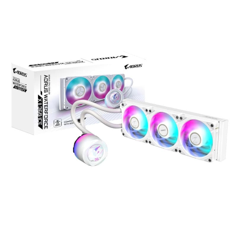 GIGABYTE Refroidisseur de CPU liquide AIO AORUS WATERFORCE X II 360 ICE - 3 ventilateurs ARGB 120 mm, écran LCD couleur