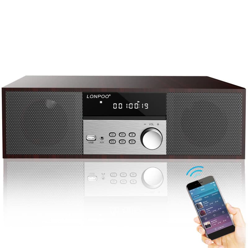 Micro Chaîne HiFi stéréo compacte - Haut-parleurs 40 Watts avec Lecteur CD, Bluetooth, Radio FM, USB, AUX-in, Grand écran LED et