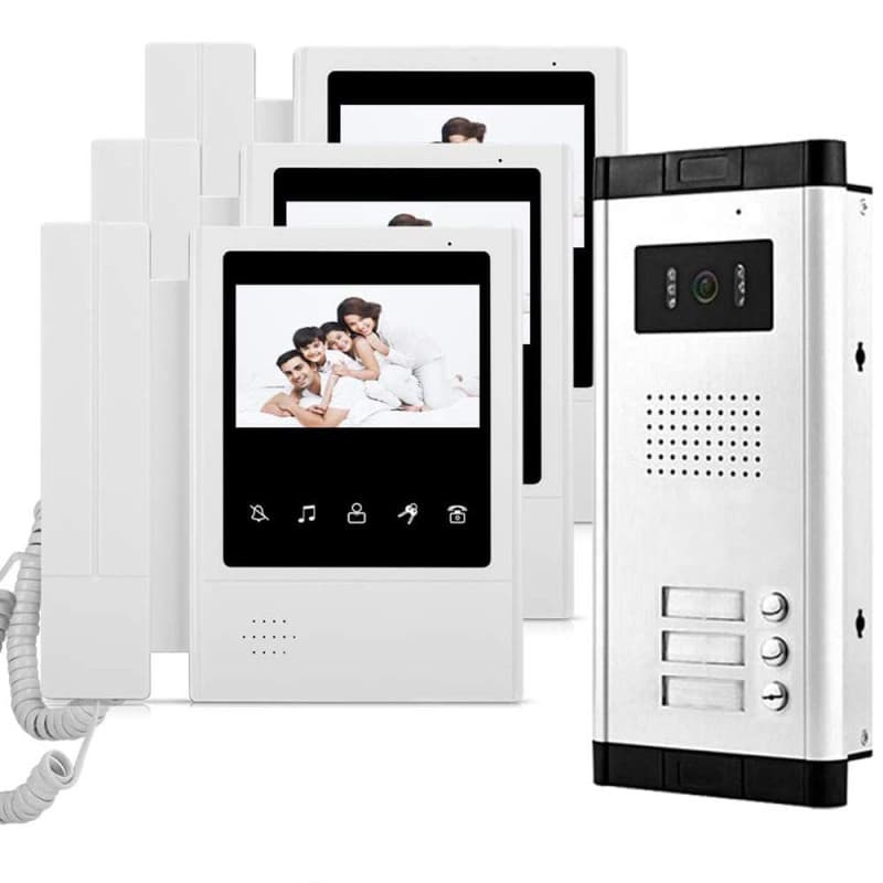 uoweky 4,3 pouces Interphone Vidéo Interphone Filaire Interphone Système 700TVL Caméra de Vision Nocturne IR + 3 Moniteur Intéri