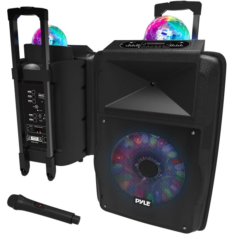Pyle Enceinte Bluetooth,700W, Enceinte Active Karaoke, Haut Parleur Portable Rechargeable Alimenté par Batterie, Ensemble de Mic