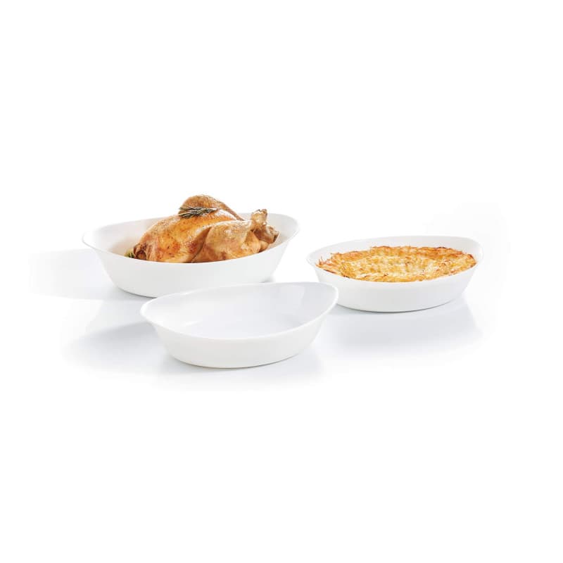 Luminarc - Set de 3 Plats ovales Blanc Smart Cuisine Carine 250°C - Plats à Four en Verre Innovant - Légers et Extra-Résistants