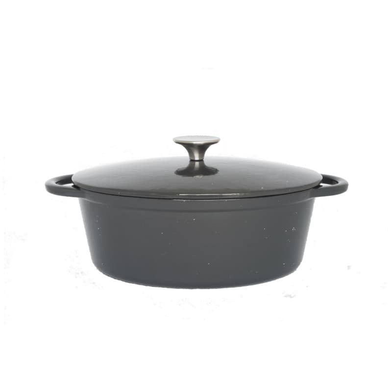 Baumalu, Cocotte Ovale Fonte 27 cm, Modèle Cocoon, Gris Brillant Majolique, Ustensile de Cuisine Durable, Compatible Induction,