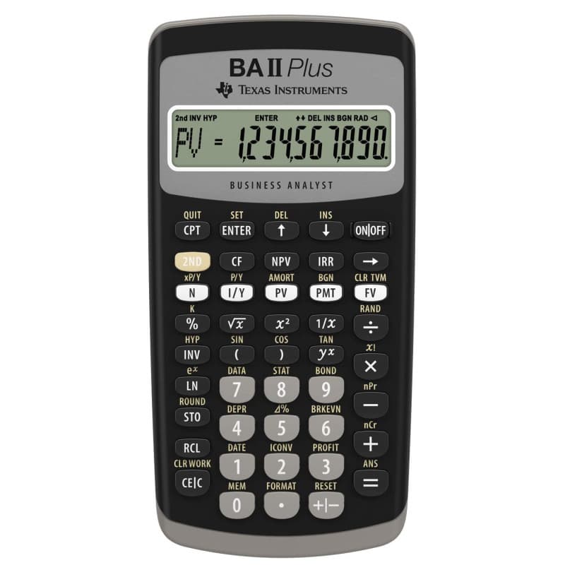 Texas Instruments BA II Plus Calculatrice de Poche, financière, Noire, à Boutons, à Piles.
