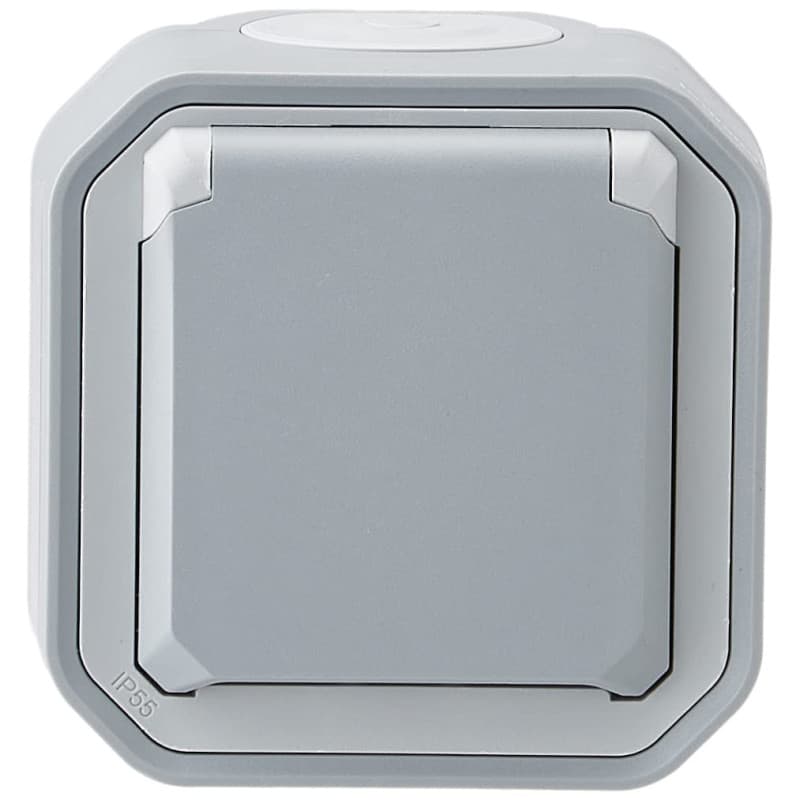 Legrand - Prise de courant avec terre étanche avec volet Plexo 16A 250V livrée complète pour montage en apparent gris - emballag