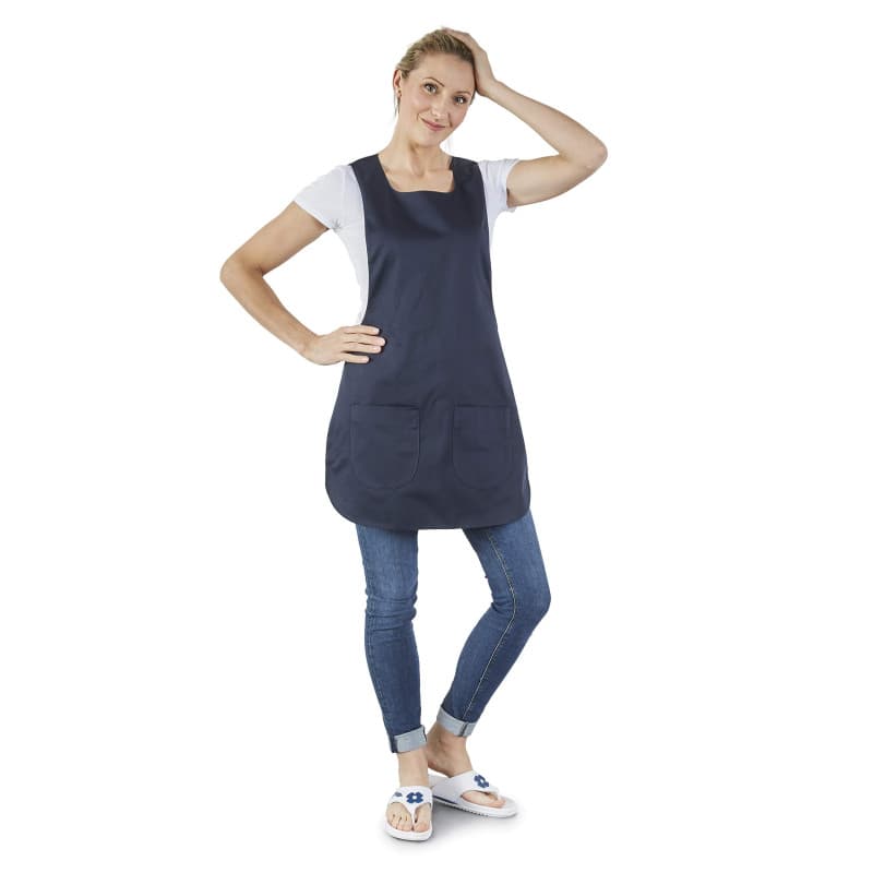 Hurry Jump Tablier Chasuble Blouse chasuble Coloris Marine Encolure Carrée Taille coté reglable par pression