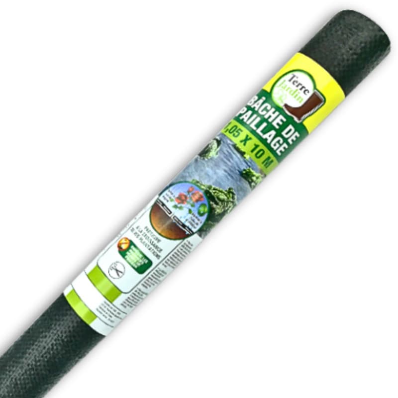 TERRE JARDIN - Toile de Paillage, 10 x 1 m, 90 g/m² – Geotextile Anti Repousse - Bâche Géotextile Anti-Mauvaises Herbes – Tissu