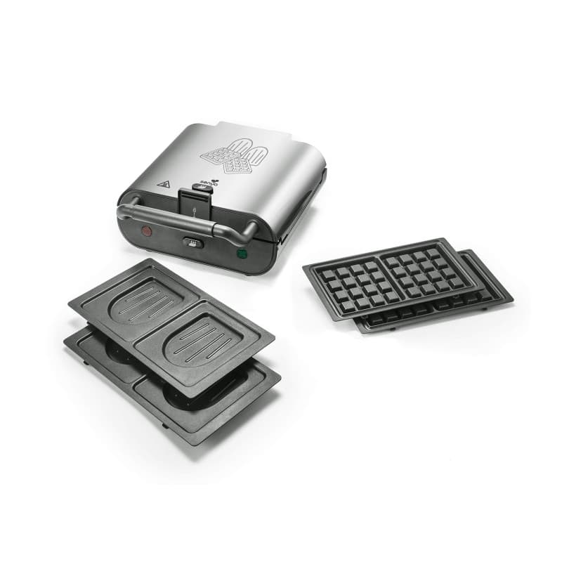 SENYA Gaufrier 2-en-1 - Plaques Interchangeables Gaufres et Croque-Monsieur, Revêtement Antiadhésif, 800W, Argent - SYCK-WM003S