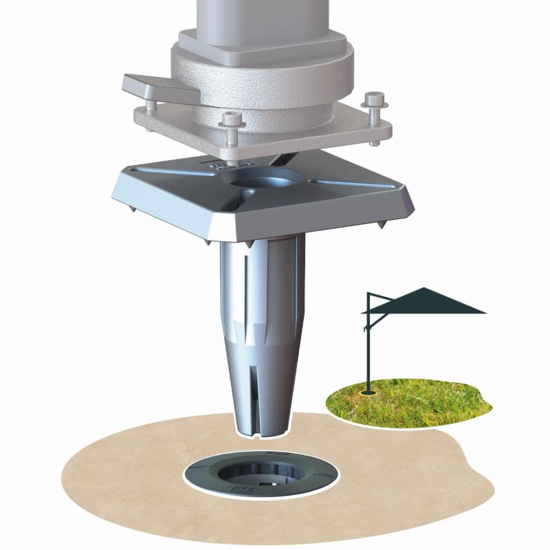 GARD & ROCK - Pied amovible pour parasols déportés, en aluminium - Multi-terrains à insérer sur les bases d'ancrage - Fixez soli