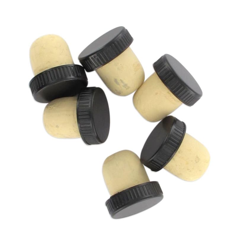 Fackelmann 05700 Lot de 6 bouchons de liège, bouchons en liège, bouchon pour bouteilles de vin, Liège, Rouge, Jaune, Noir, Gris,